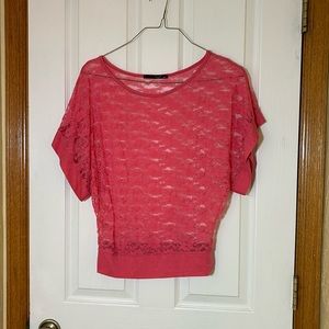 Pink lacey shirt, baggy sleeves, size M
